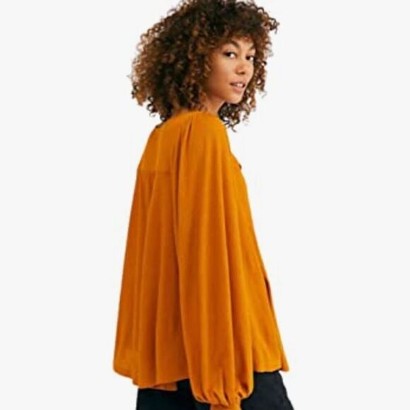 FREE PEOPLE Oversized Flowy Bubble Sleeve Devin Henley Top in Autumn Pea… - Picture 3 of 12